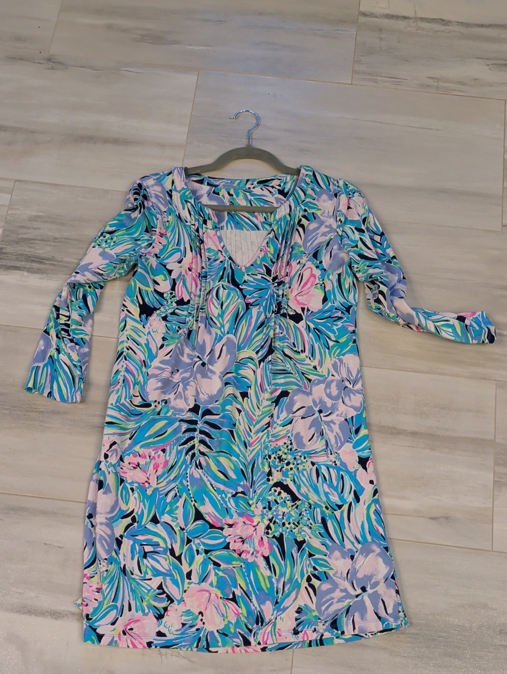 Lilly Pulitzer Aubrey UPF 50+ Dress in the "Bermudaful" tropical floral print